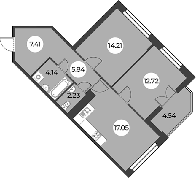 2-комнатная квартира 65.87 м², 16/24 эт., ЖК «Огни Залива»
